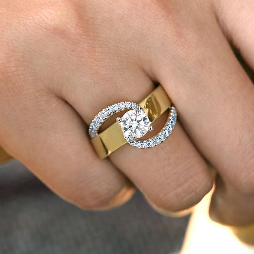 14K White-Yellow Gold Round Bypass Diamond Engagement Ring 