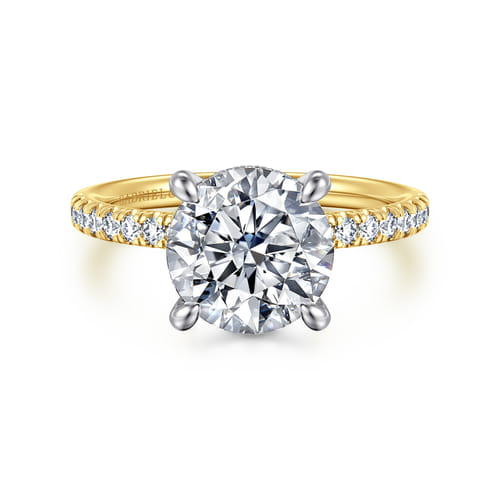 14K White-Yellow Gold Round Cut Diamond Engagement Ring
