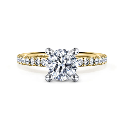 14K White-Yellow Gold Round Cut Diamond Engagement Ring
