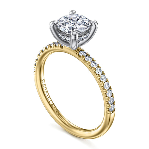 14K White-Yellow Gold Round Cut Diamond Engagement Ring