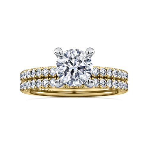 14K White-Yellow Gold Round Cut Diamond Engagement Ring