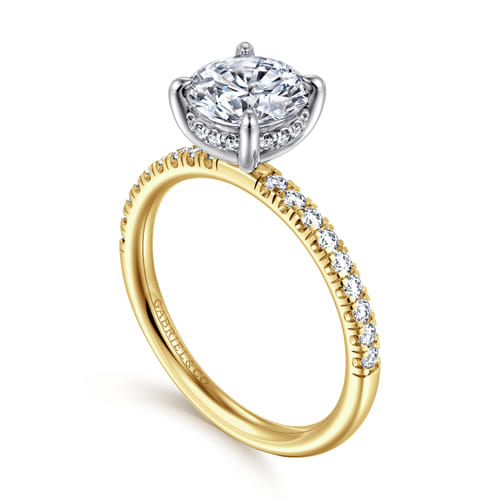 14K White-Yellow Gold Round Cut Diamond Engagement Ring