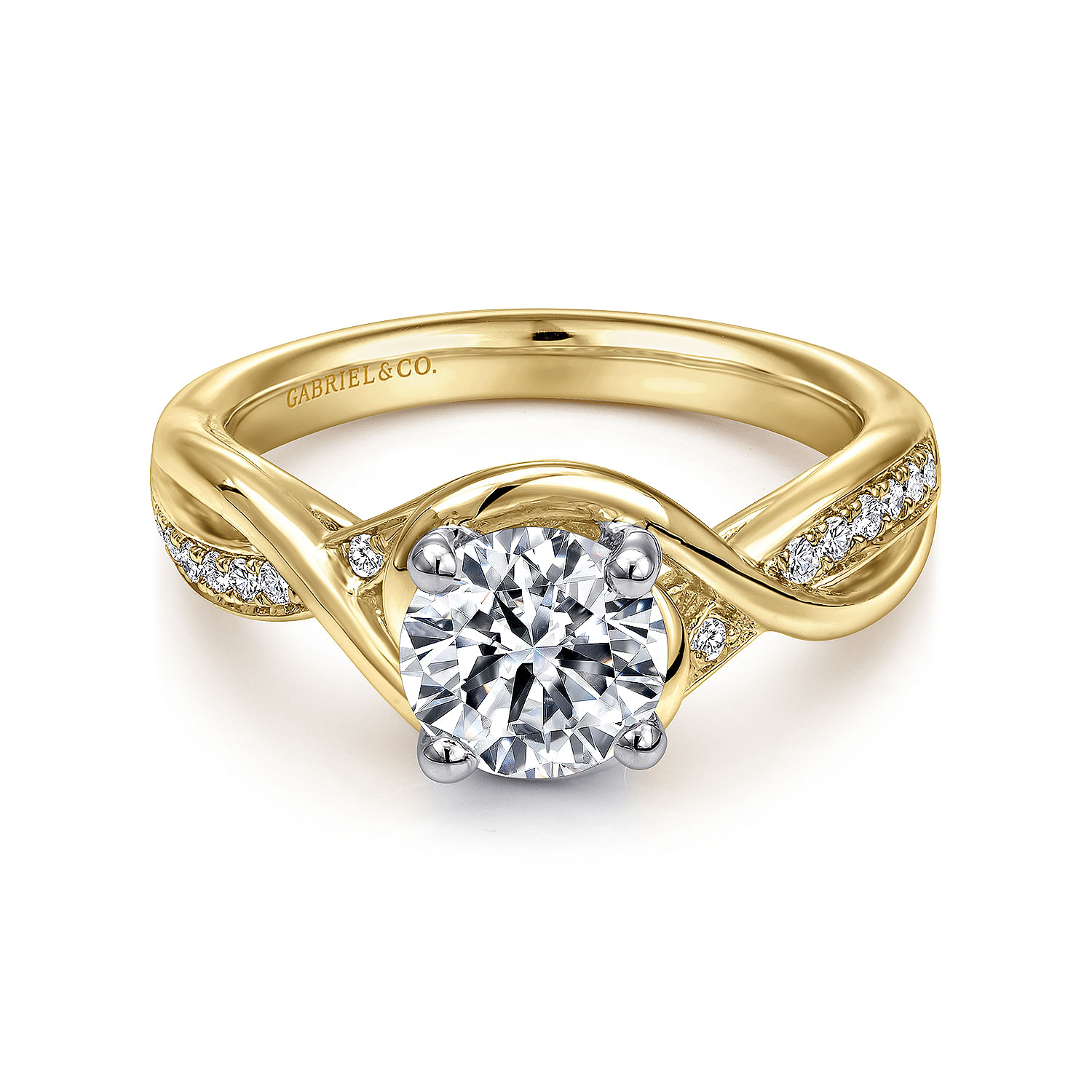 14K White-Yellow Gold Round Diamond Bypass Channel Set Engagement Ring