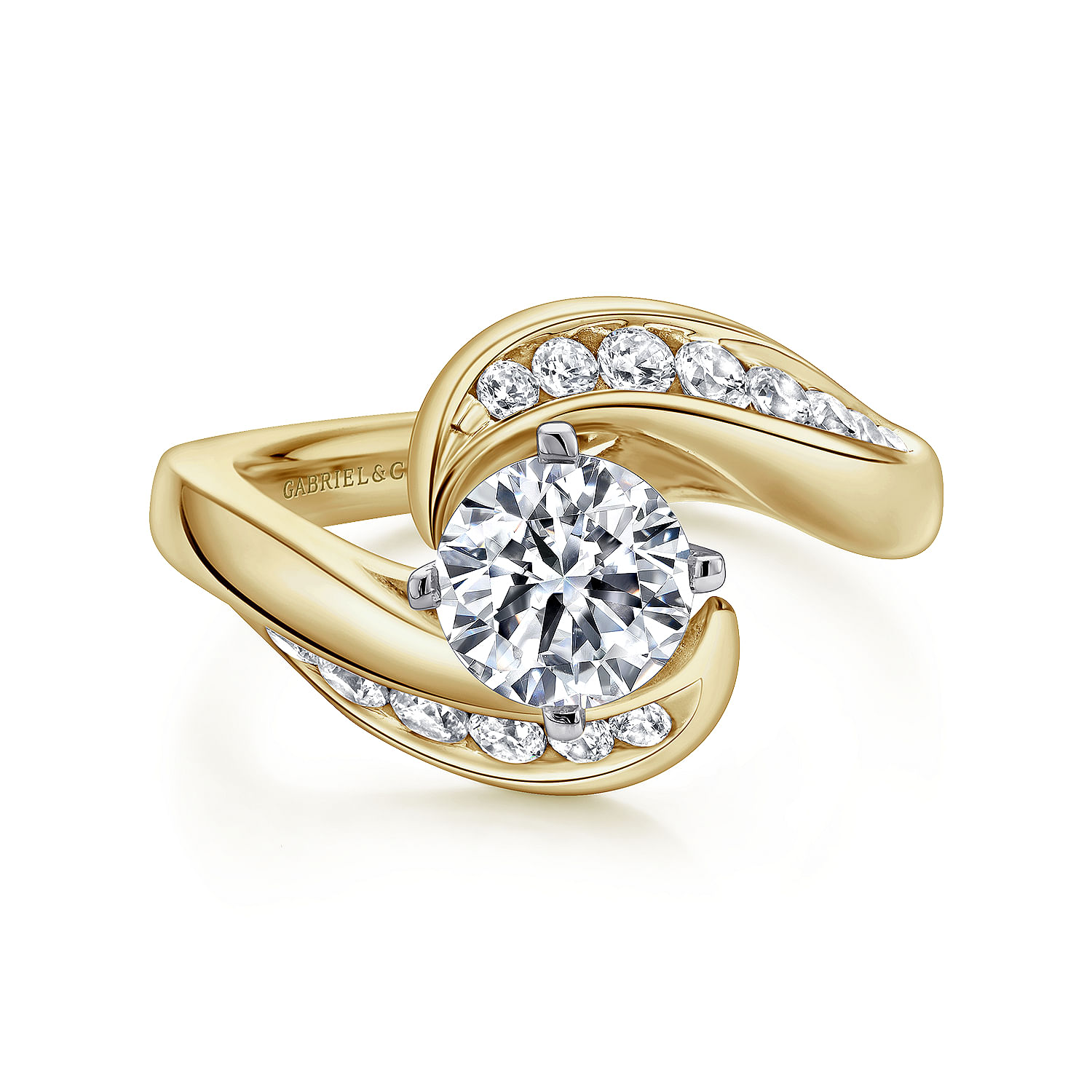Gabriel - 14K White-Yellow Gold Round Diamond Bypass Channel Set Engagement Ring