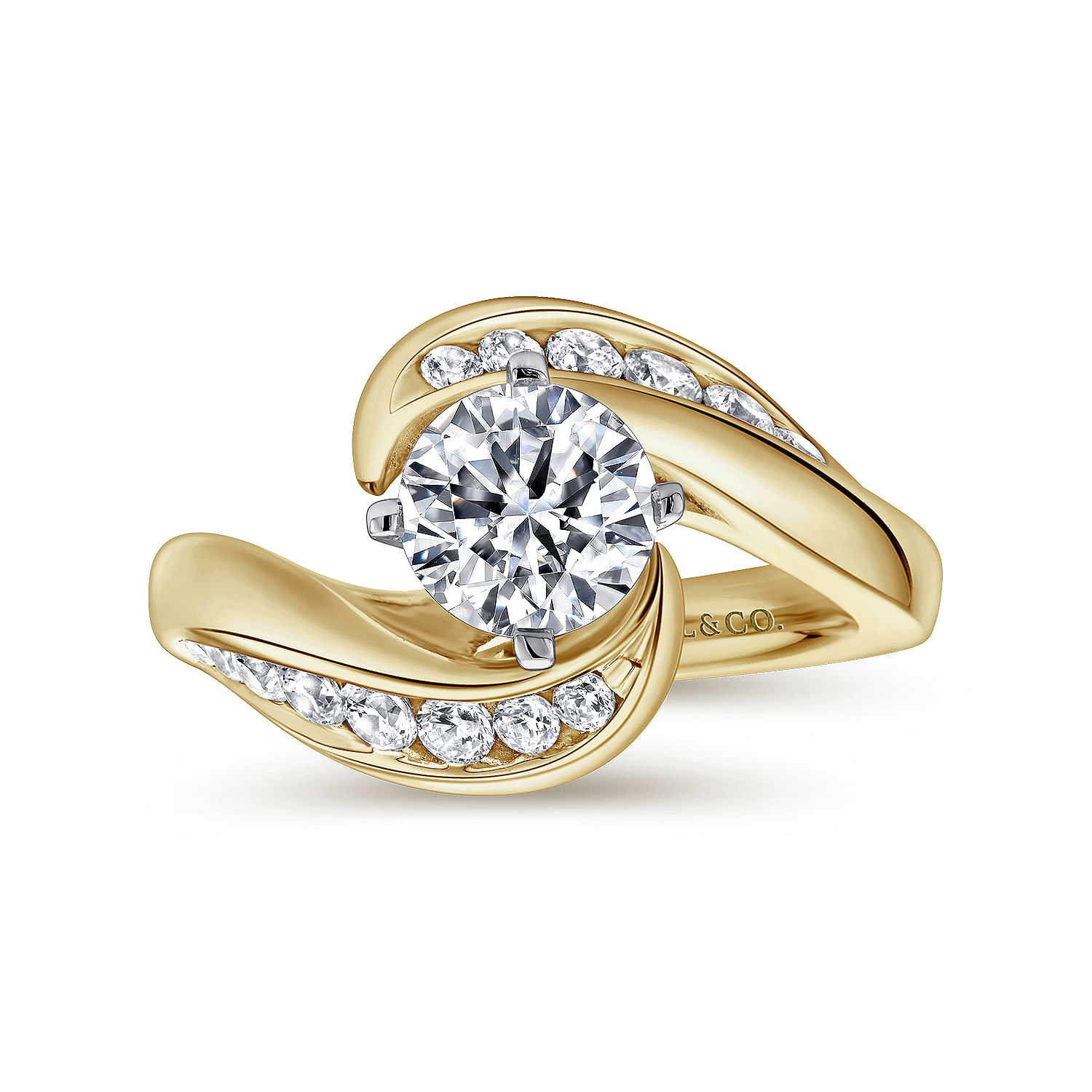 14K White-Yellow Gold Round Diamond Bypass Channel Set Engagement Ring