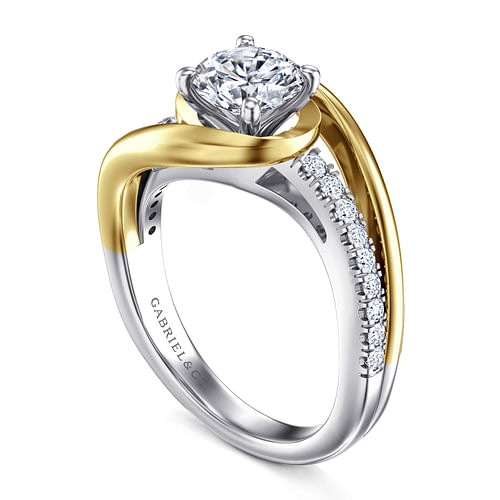 14K White-Yellow Gold Round Diamond Bypass Engagement Ring
