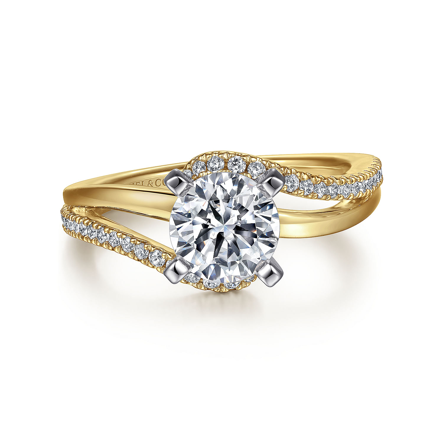 Gabriel - 14K White-Yellow Gold Round Diamond Bypass Engagement Ring