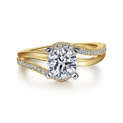 14K White-Yellow Gold Round Diamond Bypass Engagement Ring