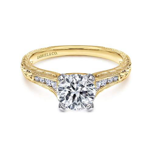 14K White-Yellow Gold Round Diamond Channel Set Engagement Ring