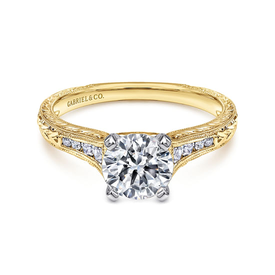 Gabriel - 14K White-Yellow Gold Round Diamond Channel Set Engagement Ring