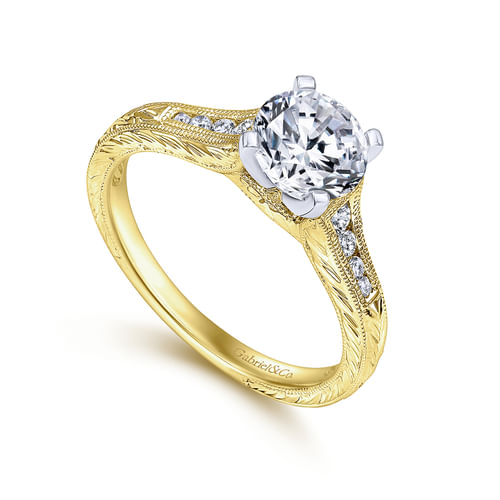 14K White-Yellow Gold Round Diamond Channel Set Engagement Ring