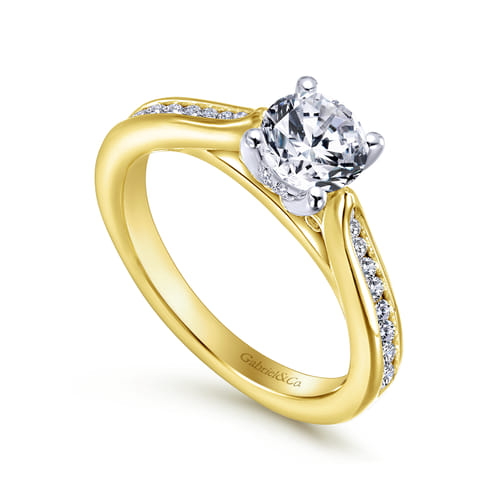 14K White-Yellow Gold Round Diamond Channel Set Engagement Ring