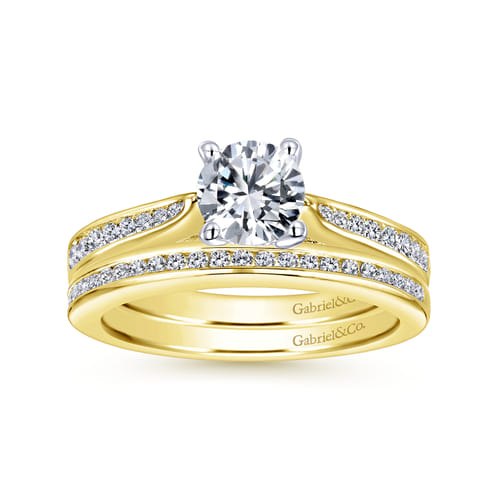 14K White-Yellow Gold Round Diamond Channel Set Engagement Ring