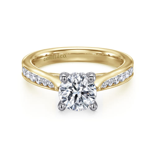 14K White-Yellow Gold Round Diamond Channel Set Engagement Ring