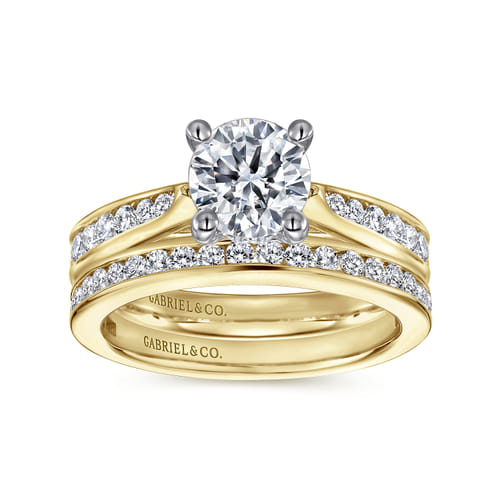 14K White-Yellow Gold Round Diamond Channel Set Engagement Ring