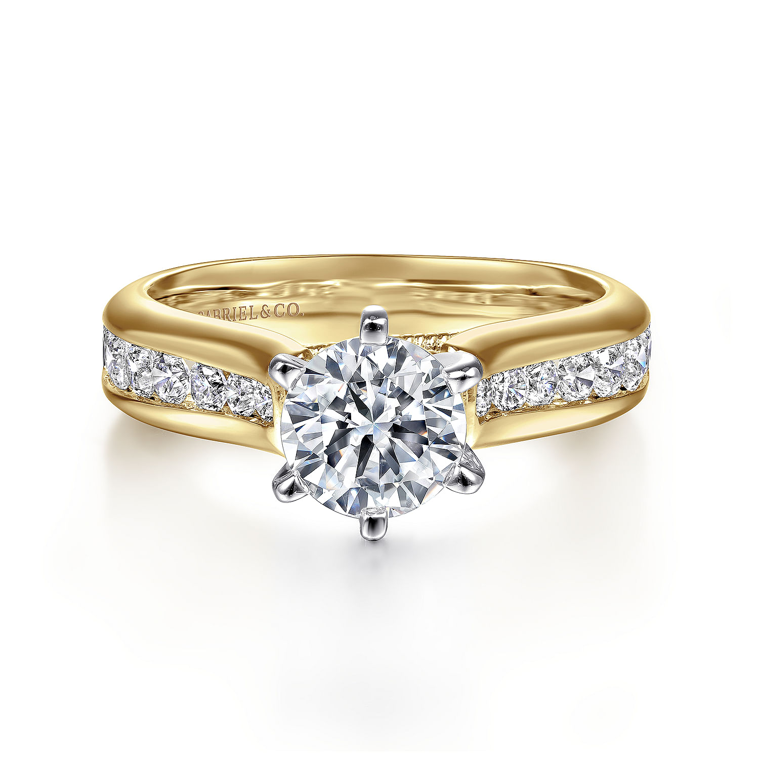 Gabriel - 14K White-Yellow Gold Round Diamond Channel Set Engagement Ring