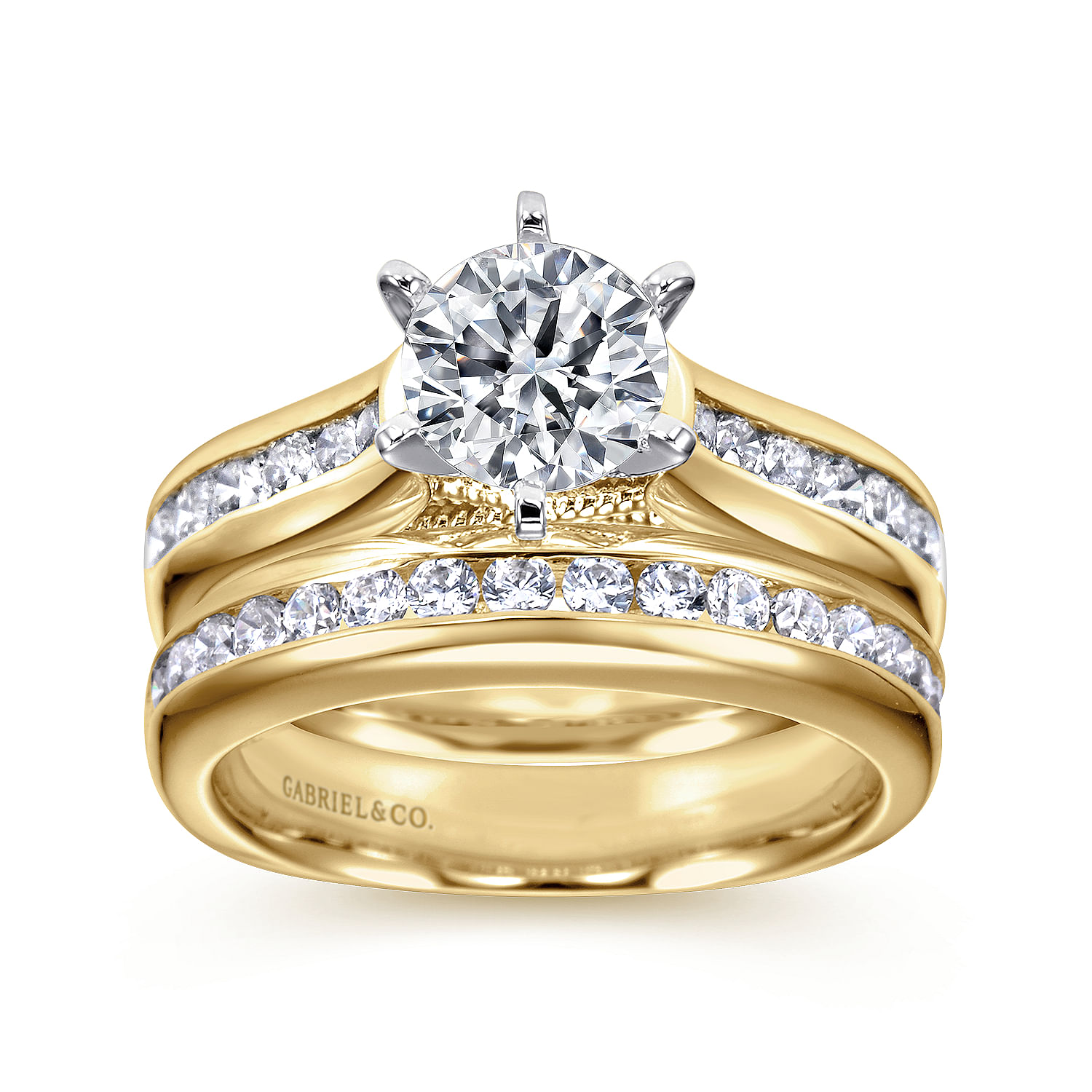 14K White-Yellow Gold Round Diamond Channel Set Engagement Ring