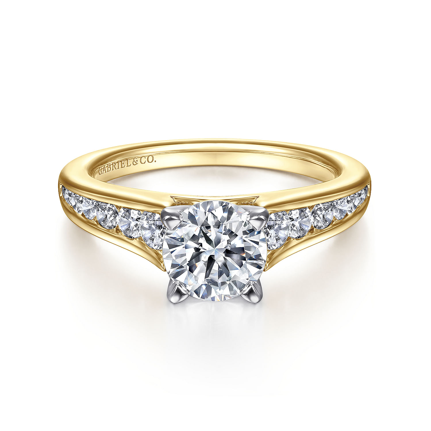 Gabriel - 14K White-Yellow Gold Round Diamond Channel Set Engagement Ring