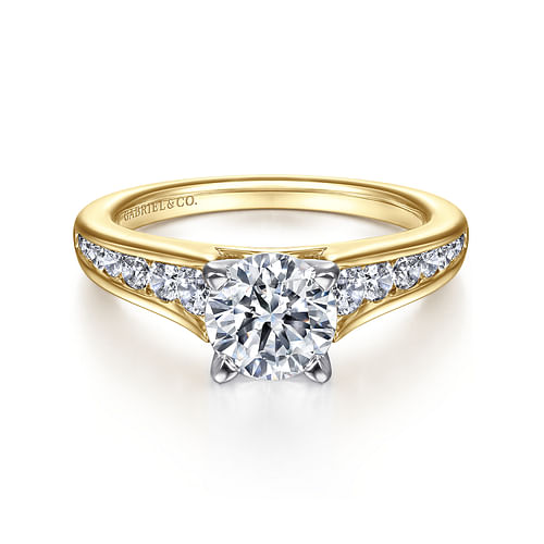 14K White-Yellow Gold Round Diamond Channel Set Engagement Ring