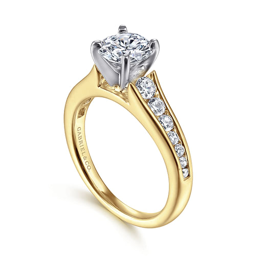 14K White-Yellow Gold Round Diamond Channel Set Engagement Ring