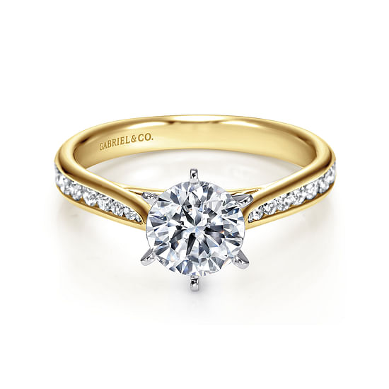 Gabriel - 14K White-Yellow Gold Round Diamond Channel Set Engagement Ring