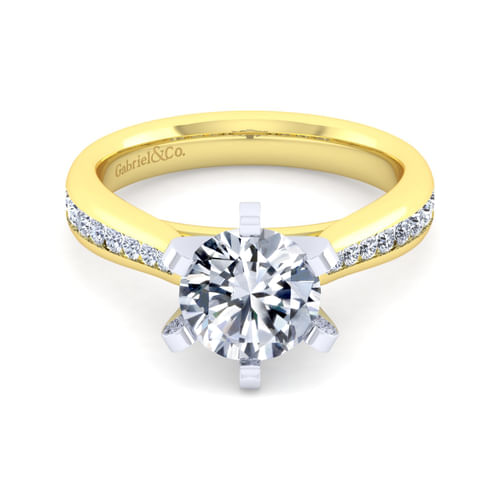 14K White-Yellow Gold Round Diamond Channel Set Engagement Ring