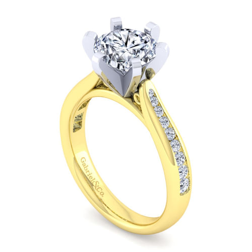 14K White-Yellow Gold Round Diamond Channel Set Engagement Ring