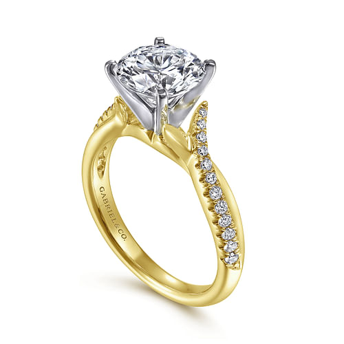 14K White-Yellow Gold Round Diamond Engagement Ring