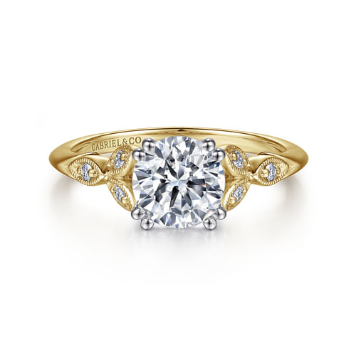 14K White-Yellow Gold Round Diamond Engagement Ring