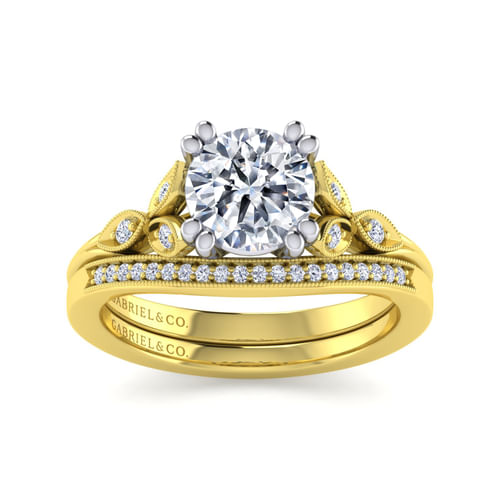14K White-Yellow Gold Round Diamond Engagement Ring