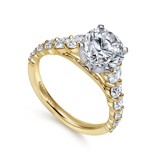 14K White-Yellow Gold Round Diamond Engagement Ring