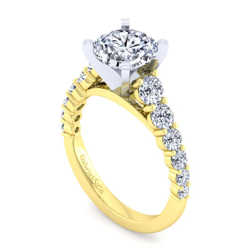 14K White-Yellow Gold Round Diamond Engagement Ring