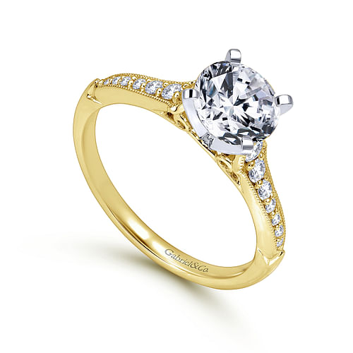 14K White-Yellow Gold Round Diamond Engagement Ring