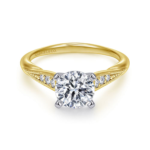 14K White-Yellow Gold Round Diamond Engagement Ring