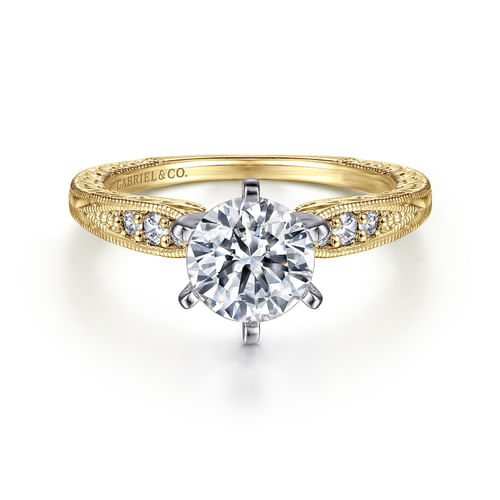 14K White-Yellow Gold Round Diamond Engagement Ring