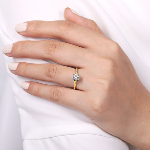 14K White-Yellow Gold Round Diamond Engagement Ring