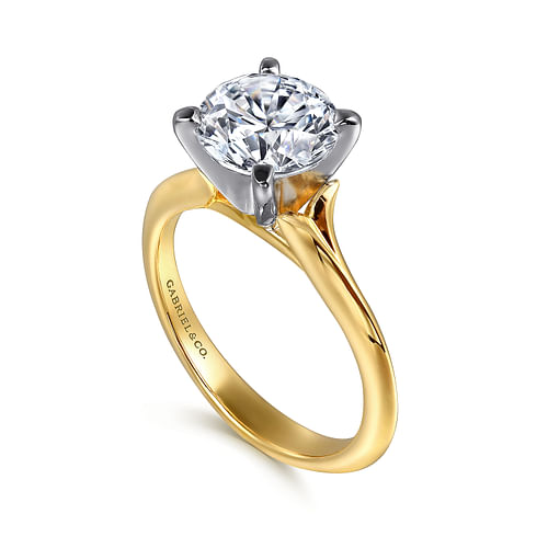 14K White-Yellow Gold Round Diamond Engagement Ring