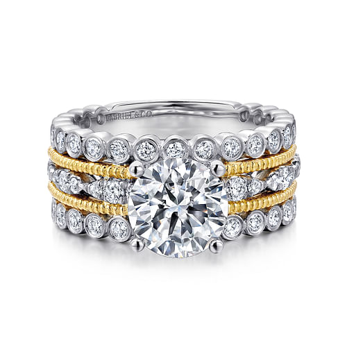 14K White-Yellow Gold Round Diamond Engagement Ring