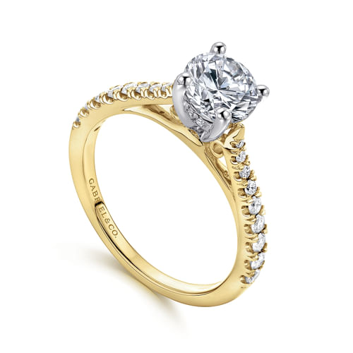 14K White-Yellow Gold Round Diamond Engagement Ring