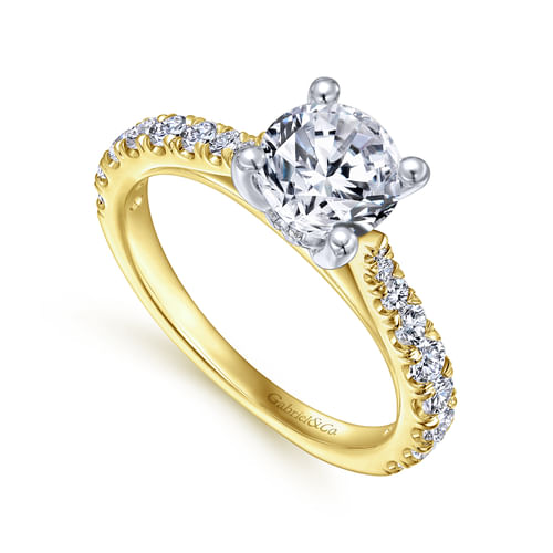 14K White-Yellow Gold Round Diamond Engagement Ring