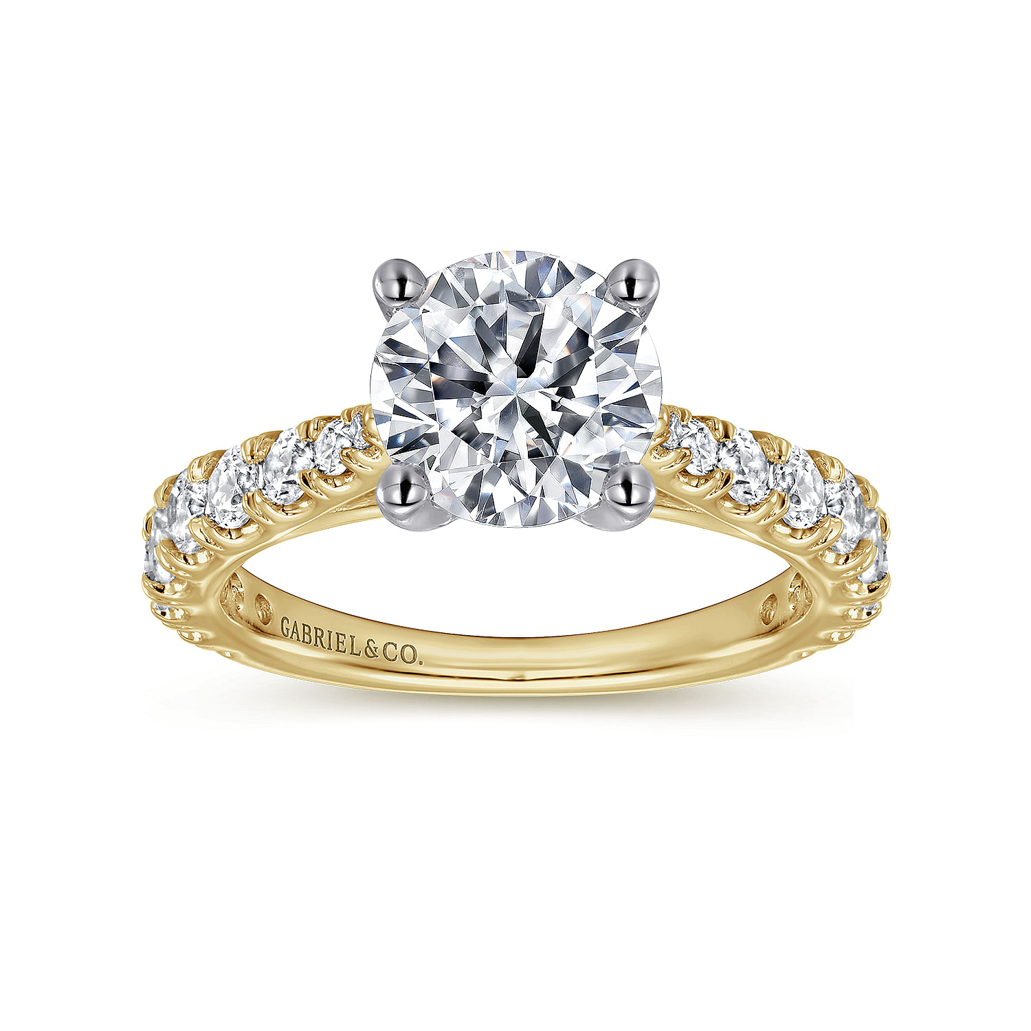 14K White-Yellow Gold Round Diamond Engagement Ring
