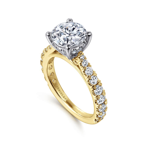 14K White-Yellow Gold Round Diamond Engagement Ring