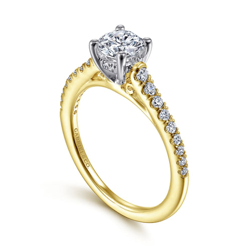 14K White-Yellow Gold Round Diamond Engagement Ring