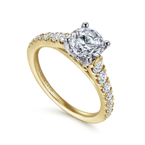 14K White-Yellow Gold Round Diamond Engagement Ring