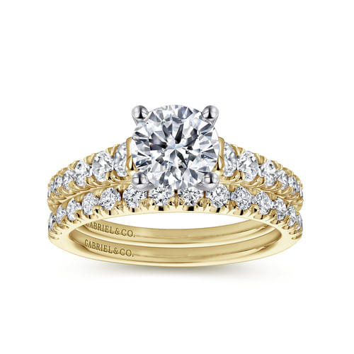 14K White-Yellow Gold Round Diamond Engagement Ring