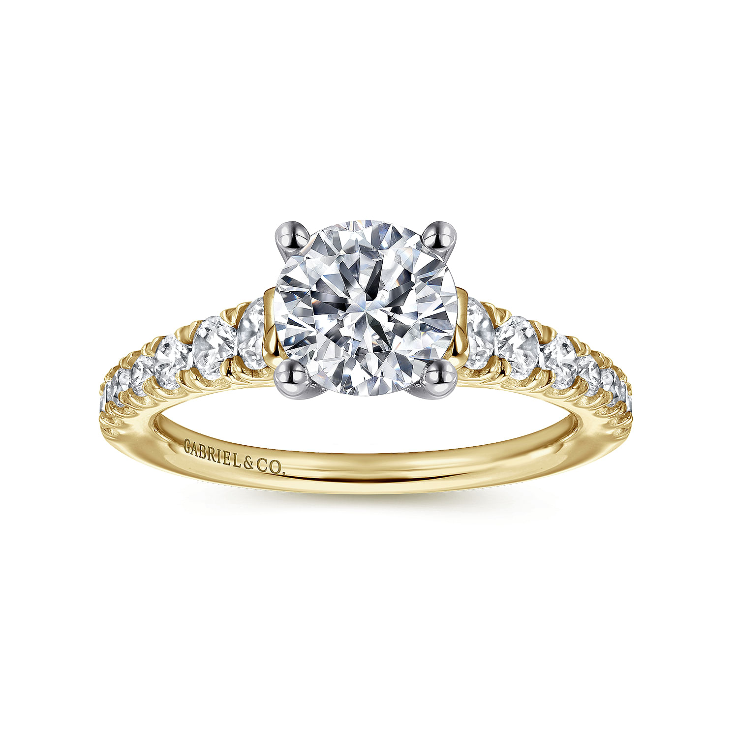 14K White-Yellow Gold Round Diamond Engagement Ring