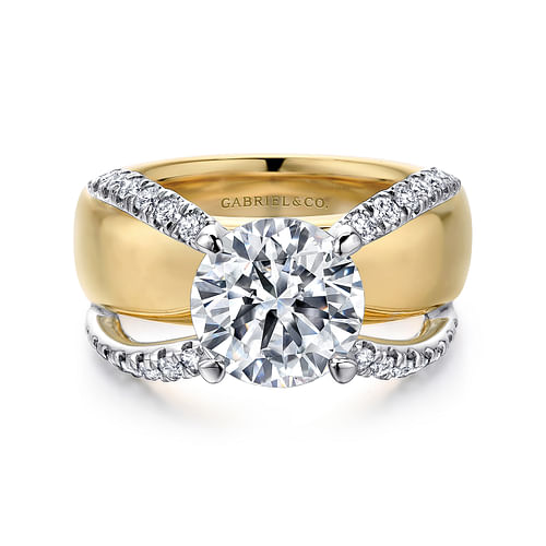 14K White-Yellow Gold Round Diamond Engagement Ring