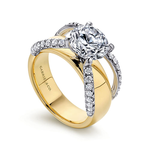 14K White-Yellow Gold Round Diamond Engagement Ring