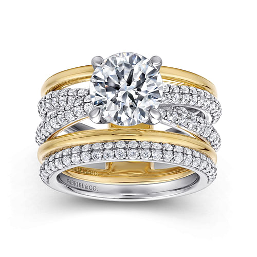 14K White-Yellow Gold Round Diamond Engagement Ring