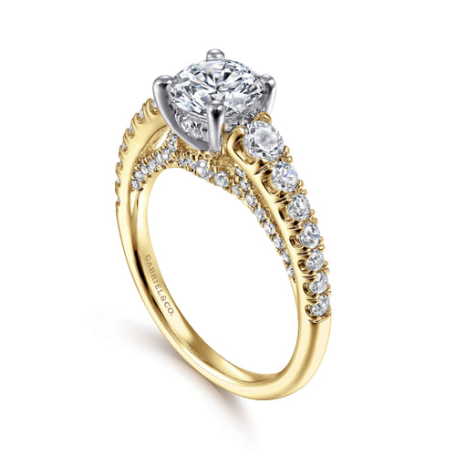 14K White-Yellow Gold Round Diamond Engagement Ring